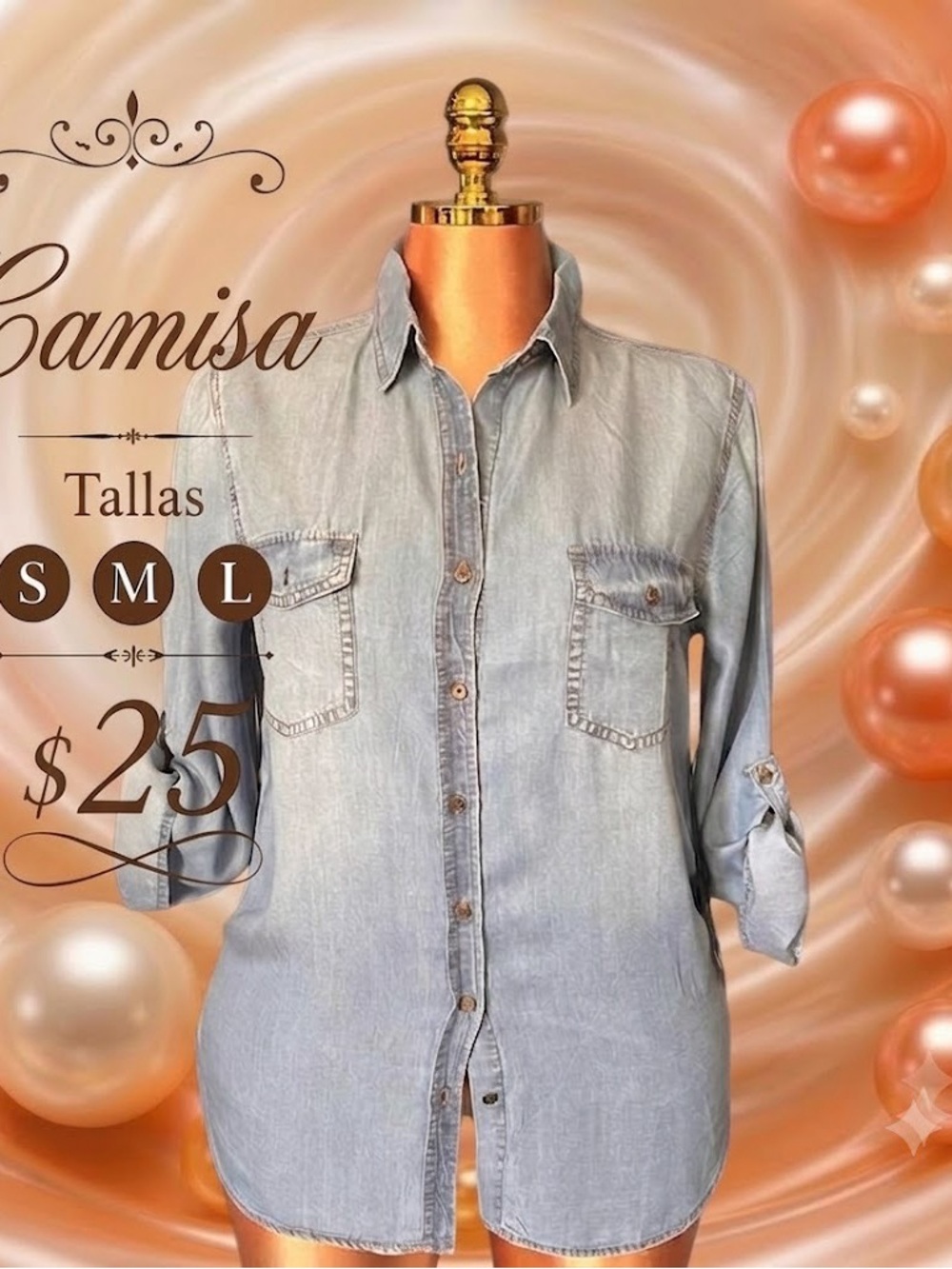 Light Wash Denim Button-Up Shirt - Casual Women's Top S/M/L